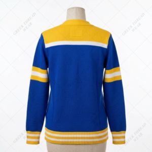 Suéter Cárdigan Varsity de Punto Grueso para Hombre con Logotipo Personalizado ODM, Estilo Universitario Vintage con Bordado Chenille y Rayas Griegas - Product Image 2