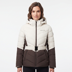 Women's <b>Belted</b> Quilted Puffer Coat Two-Tone Hooded Winter Jackets Warm Padded Outdoor Casual Fashion Outerwear Cold-Weather Wear - Product Image 1