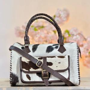 Bolso de Mano de Cuero Vacuno de Lujo con Asas Trenzadas y Correa Cruzada, Cierre de Cremallera Resistente - Product Image 1