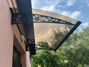 Auvent en fer forgé pour entrées de villas, design européen, structure en fer résistante à la rouille, toit en verre à motifs, montage facile - Product Image 6