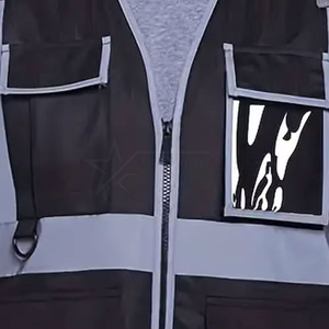 Gilet de sécurité noir et gris pour homme avec bandes réfléchissantes, fermeture éclair, plusieurs poches, respirant, style décontracté - Product Image 2