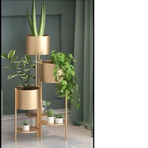 Jardinières en métal doré de qualité supérieure, fabriquées à la main, pour l'intérieur et l'extérieur, pour la maison et le jardin, porte-pot de fleurs au design minimaliste - Product Image 2