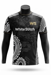 เสื้อฟุตบอลแขนสั้นผู้ชาย สีดำ ผ้าตาข่าย ปักลาย ระบายเหงื่อได้ดี ทรงพอดีตัว คอวี ไซส์ใหญ่ สำหรับผู้ใหญ่ - Product Image 3