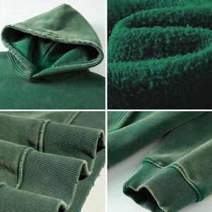Sweat-shirt à capuche pour homme, vert uni, en polaire respirant, effet délavé, 100 % polyester, coupe classique, avec poches - Product Image 5