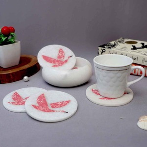 Ensemble de sous-verres ronds en marbre de bonne qualité avec motif d'oiseau rose, décoration de table pour tables basses, bureaux - Product Image 6