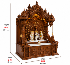 Big Size Traditional Teak Wood <b>Mandir</b> Heavy Carved Peacock Durable Pooja <b>Mandir</b> Om Design Prayer Shrine USA Villa - Product Image 4