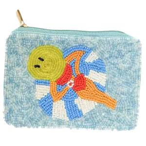Porte-monnaie perlé Sun Girl, mini pochette estivale mignonne, portefeuille esthétique fait main - Product Image 1