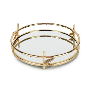 Plateaux de service décoratifs ronds en verre miroir doré modernes, faits à la main, pour la maison, l'hôtel, la décoration de mariage - Product Image 3