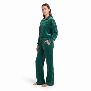 Ensemble de survêtement deux pièces en velours pour femme, sweat-shirt à col zippé, épaules tombantes, manches longues à revers, pantalon de jogging à jambes larges - Product Image 5