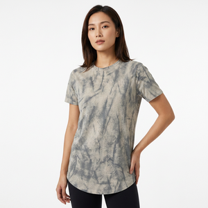 T-shirt à manches courtes pour homme, tie-dye, col rond, coupe classique, tricoté, style décontracté, motif gris et blanc - Product Image 4