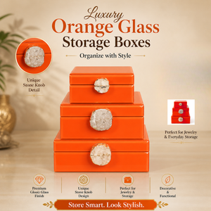 Juego de Cajas Decorativas de Vidrio Lacado Naranja de Lujo con Perilla de Cristal | Cajas Organizadoras de Joyería Premium para Decoración del Hogar - Product Image 4