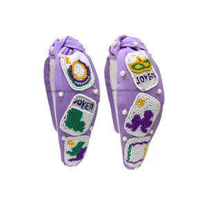 Diadema de cuentas para el Mardi Gras, diseño de trompeta con letras en morado, verde y dorado, accesorio para el cabello para mujer, diadema de cuentas personalizada. - Product Image 5