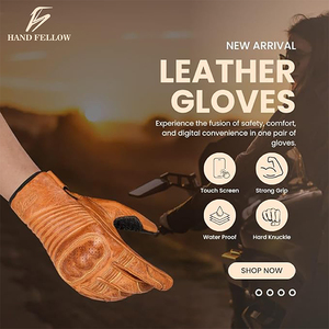 Leather Motorcycle Summer <b>Gloves</b>-% Genuine Leather Breathable <b>Touchscreen</b> <b>Gloves</b> Adjustable Wrist Strap for Unisex Knuckle - Product Image 2