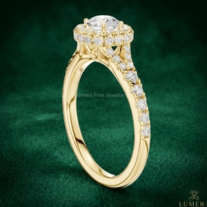 Bague de fiançailles avec halo de diamants de laboratoire taille ronde, en or jaune 18 carats, micro-pavé, pour femme, bijoux personnalisés OEM - Product Image 3