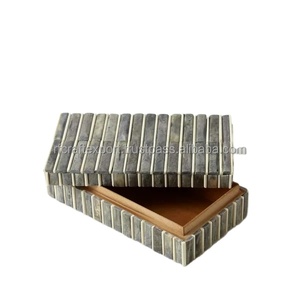 Nouveauté Boîte à bijoux rectangulaire en bois incrusté d'os pour bagues Colliers Boucles d'oreilles-Boîte en os incrustée d'os de style indien Carton emballé - Product Image 4