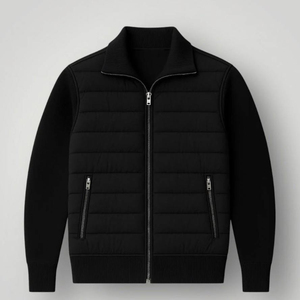 Veste matelassée à capuche en polaire solide pour homme avec fermeture éclair, coupe-vent, manteau d'hiver, coupe régulière, col montant - Product Image 4