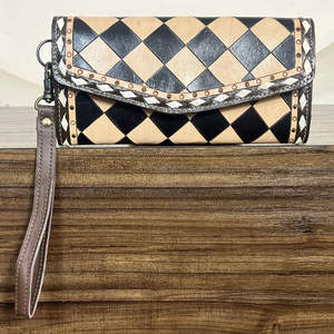 Cartera Larga de Cuero Genuino Estilo Occidental para Mujer, Nueva Cartera de Cuero a Cuadros con Ranuras para Teléfono y Tarjetas, con Correa para la Muñeca - Product Image 4