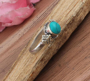 Bague solitaire classique bohème délicate en argent sterling 925 sertie de turquoise taille brillant, faite à la main, certifiée pour mariage et fête - Product Image 3