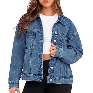 Vestes en jean pour femmes de haute qualité, style long, bleu marine, boutons extensibles, 100% coton, imperméables, streetwear, fabriquées au Pakistan - Product Image 1