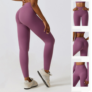 Leggings Cortos de Yoga de Cintura Alta, Sólidos, Sin Costuras, de Spandex/Nylon, Pantalones Deportivos para Mujer, Cintura Elástica, Malla Lavada, Color Morado - Product Image 5