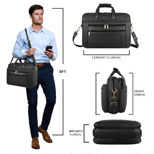 Maletín de Cuero para Hombre, Bolsa de Oficina con Cierre de Cremallera, Bolsa Suave y Duradera de Estilo Clásico, Maletín Negro para Portátil - Product Image 2