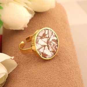 Anillo de turquesa azul cobrizo hecho a mano, ajustable, de plata de ley 925, chapado en oro de 14 quilates, joyería bohemia con piedras preciosas para mujer - Product Image 1