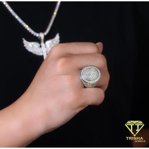 High End 925 Sterling Silver Moissanite Diamond Round <b>Statement</b> <b>Ring</b> For Hip Hop Jewelry Wholesale Suppliers - Product Image 3