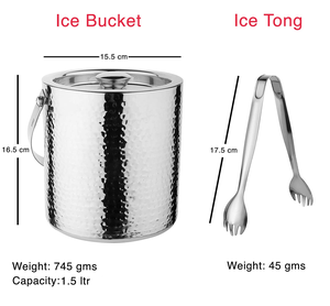 Seau à glace AWE en acier inoxydable durable à double paroi avec pince, design classique martelé - 1500 ml - Product Image 5