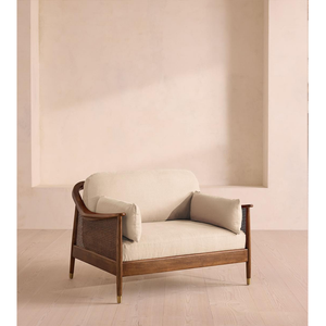 Sofá Atlisia Hecho de Madera de Teca Sólida de Alta Calidad con Tejido de Ratán y Cojín para Interiores o Exteriores - Product Image 1