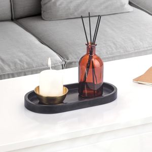 Bandeja Ovalada de Mármol Negro Jet, Bandeja Decorativa de Piedra Natural, Decoración de Lujo para el Hogar - Product Image 5