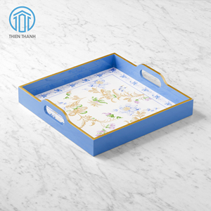 ถาดไม้ MDF เคลือบเงาสั่งทำพิเศษ ถาดเสิร์ฟทรงสี่เหลี่ยม ถาดตกแต่งสำหรับวางบนออตโตมัน งานแฮนด์เมด ของตกแต่งบ้าน ผู้ผลิต OEM ODM - Product Image 1