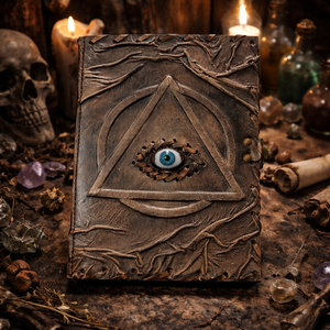 Carnet de notes Hocus Pocus Grimoire en cuir véritable écologique avec papier à bords festonnés vintage, cadeau artisanal pour promotion - Product Image 1