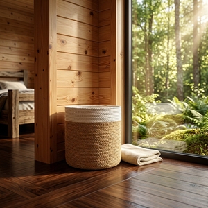 Natural Fiber Storage <b>Baskets</b> Sleek Woven Bin Handcrafted Laundry <b>Hamper</b> Balinese Artisan Minimalist Organizer Boho Home Decor - Product Image 3