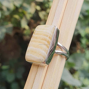 Anillo rectangular de Plata de Ley 925 hecho a mano, piedra preciosa de calcita de Encaje amarillo Natural, chapado en oro, punta fina, regalo de compromiso de boda - Product Image 4