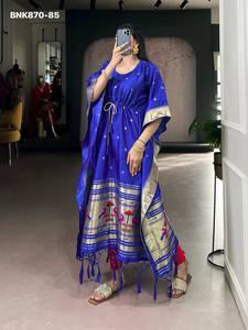 New Arrival Festival Wear Trending Jacquard-Paithani with Weaving Zari Work <b>Kaftan</b> Supplier from Surat Woman Fashion - Product Image 5