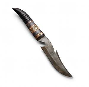 Cuchillo de exterior hecho a mano de acero de Damasco con mango de cuerno tallado y espaciadores de latón - Product Image 3