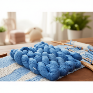 Fil à tricoter 100% lin filé à l'état humide, poids sportif, 2 brins - Bleu Fun 300m/100g pour le tricot, le crochet et le tissage - Product Image 3