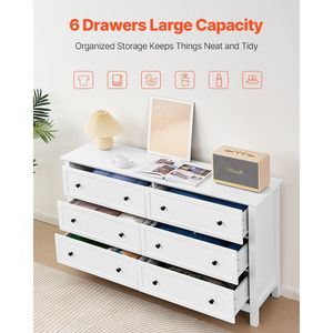 <b>6</b> <b>Drawer</b> Wooden Dresser with Sliding Anti-tip Device Retro Minimalist Closet Storage for TV Basement Application - Product Image 4