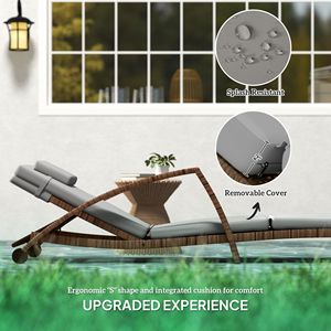 Set di 2 sedie a sdraio in vimini grigio con ruote posteriori regolabili e braccioli con cuscino per rilassarsi nel Patio esterno - Product Image 6