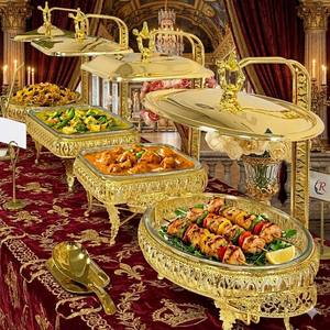 Juego de Servidores de Buffet Chapados en Oro con Tapa y Soporte para Uso en Restaurantes a Precio Económico - Product Image 1
