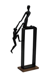 Estatua Moderna de Aluminio Negro con Figuras Escalando – Escultura Abstracta de Trabajo en Equipo con Base de Madera – Decoración Motivacional de Mano Ayudante - Product Image 2