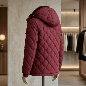 MAATTIERA Quilted Hooded <b>Jacket</b> Red Polyester <b>Fleece</b> Lining Windproof Winter Casual <b>Thick</b> Regular Fit Zipper Closure - Product Image 2