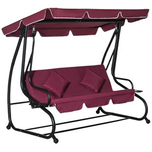 Panca a dondolo rossa a 3 posti con cuscino impermeabile, comoda altalena da esterno con tettuccio per patio o parco - Product Image 1