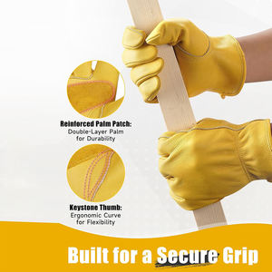 Gants d'assemblage en cuir de sécurité jaunes avec service OEM, doigts complets, respirants et paume renforcée - Product Image 3