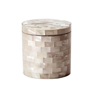 Latest mother of pearl cylindrical decorative storage <b>box</b> luxury handmade organizer modern home decor gift item - Product Image 1