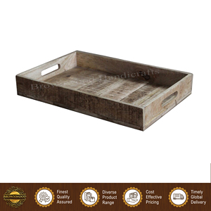 Fabricant leader de plateaux de service rectangulaires en bois décoratifs faits à la main de haute qualité au design moderne avec poignées, lot de 3 - Product Image 3