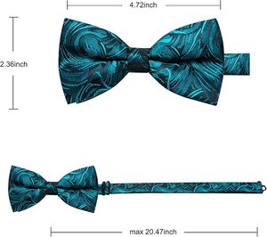 Nœud Papillon Pré-Noué en Soie Unie Teal avec Motif Brodé – Accessoire Formel pour Homme, Durable, Respirant, Séchage Rapide, Ajustable, Fait Main - Product Image 2