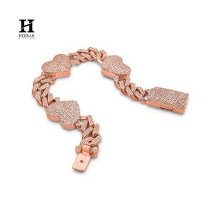 Custom <b>Iced</b> <b>Out</b> Miami Cuban Link Bracelet with Heart Charms - Luxury Rose Gold Finish Paved Jewelry - Product Image 2