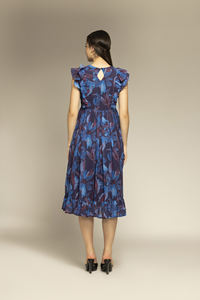 Premium Quality Women Blue Color Floral Printed <b>Ruffle</b> Sleeve <b>Dress</b> Casual Daily Wear Available at Manufacturer Price - Product Image 3