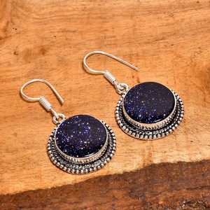 Boucles d'oreilles pendantes en pierre d'or bleue Starry Night, faites à la main en argent sterling, bijoux bohèmes en pierres précieuses, cadeau pour femme - Product Image 4